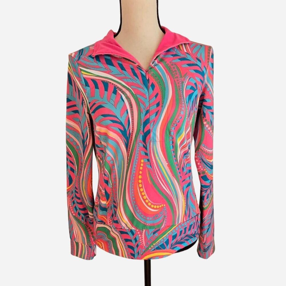Pink and blue lilly pulitzer quarter zip pullover pink print XS